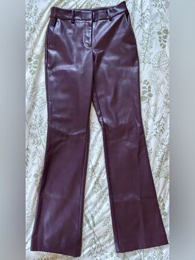 Ann Taylor Faux Leather Straight-Leg Pants in Deep Burgundy
